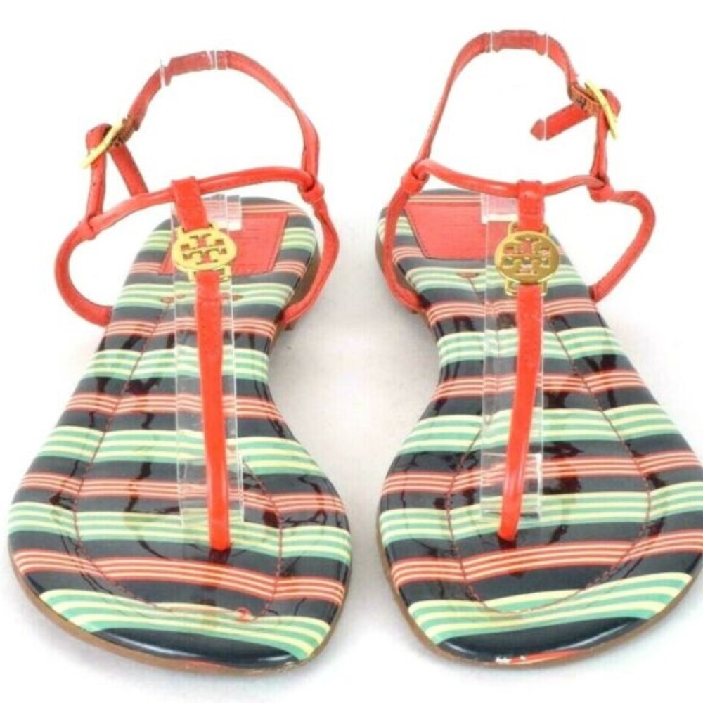 Tory Burch Burnt Orange & Green Candy Stripe Ankle
